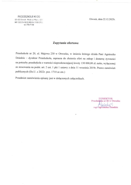 Zapytanie ofertowe - artykuły spożywcze